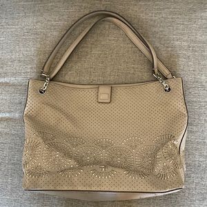 Tory Burch beige perforated leather bag